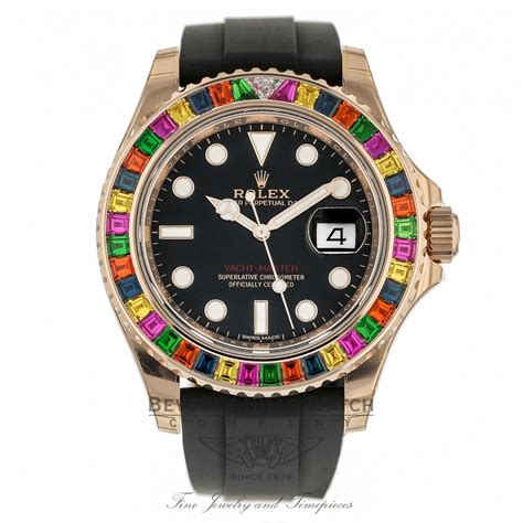 rolex yachtmaster rose gold rainbow|rolex yacht master gold price.